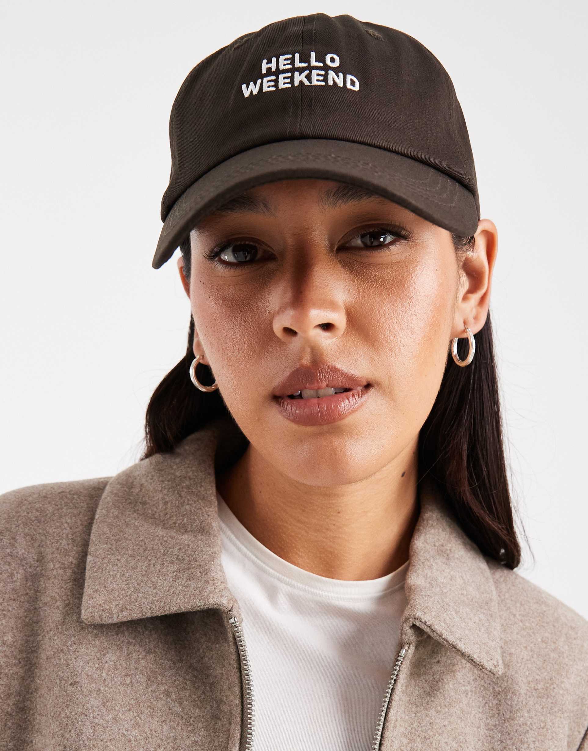 only hello weekend cap in brown