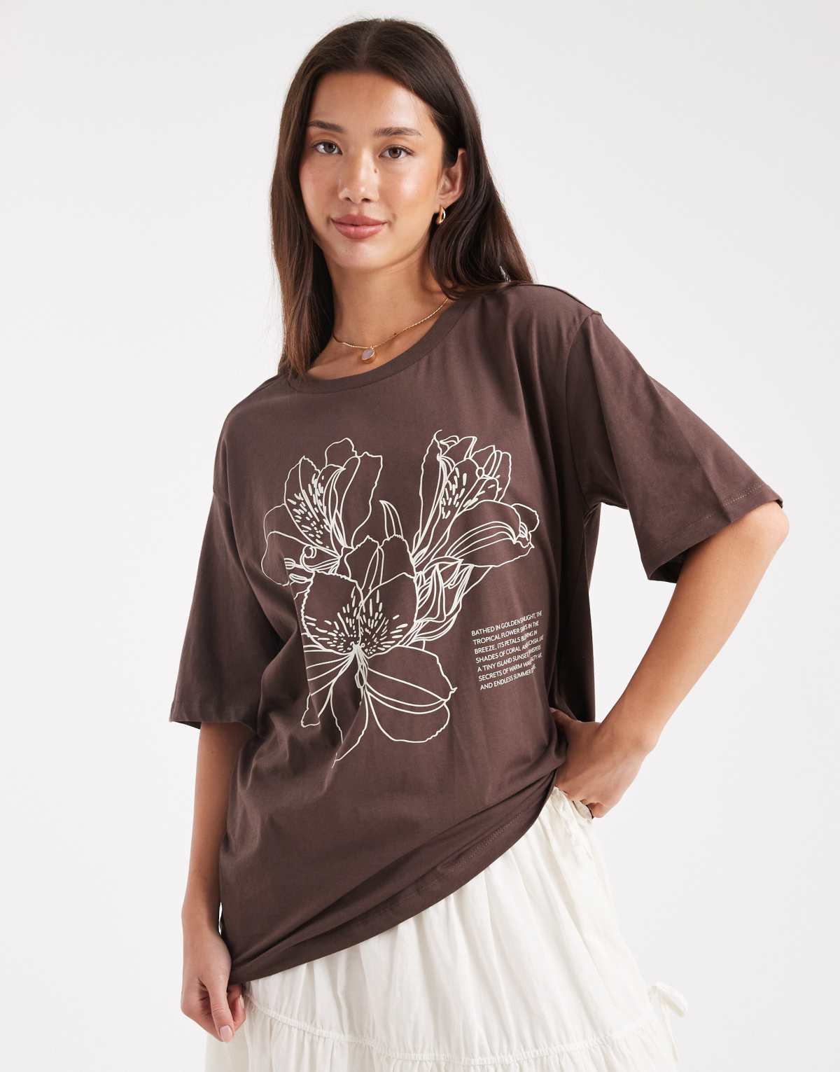ONLY hibiscus graphic oversized t-shirt in brown