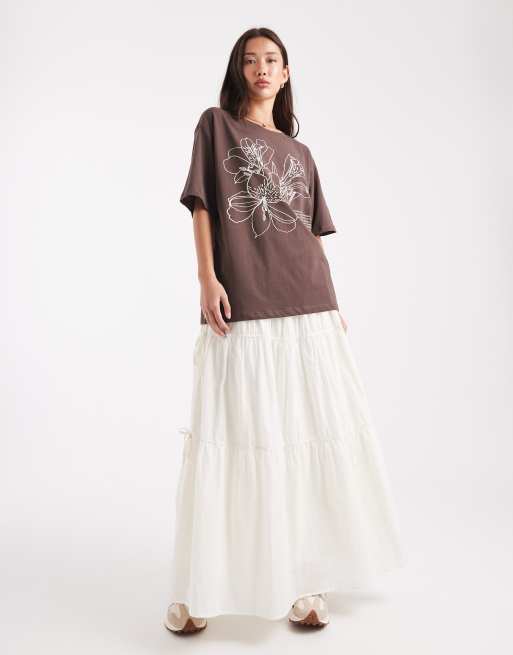 ONLY hibiscus graphic oversized t-shirt in brown, 4 of 4