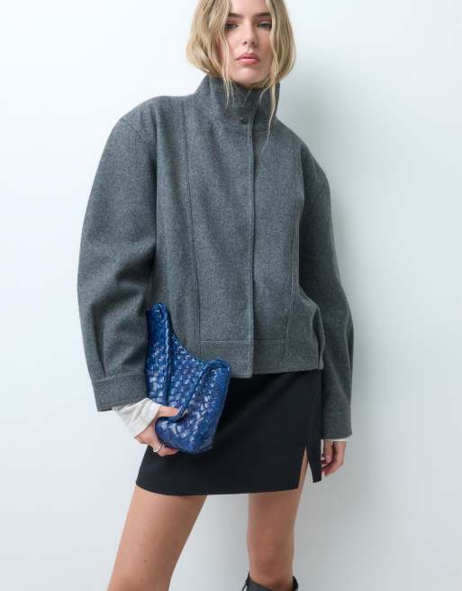 ONLY high collar bomber jacket in dark gray, 3 of 4