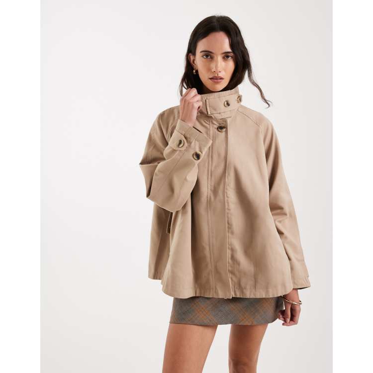 ONLY high collared cape jacket in light beige | ASOS