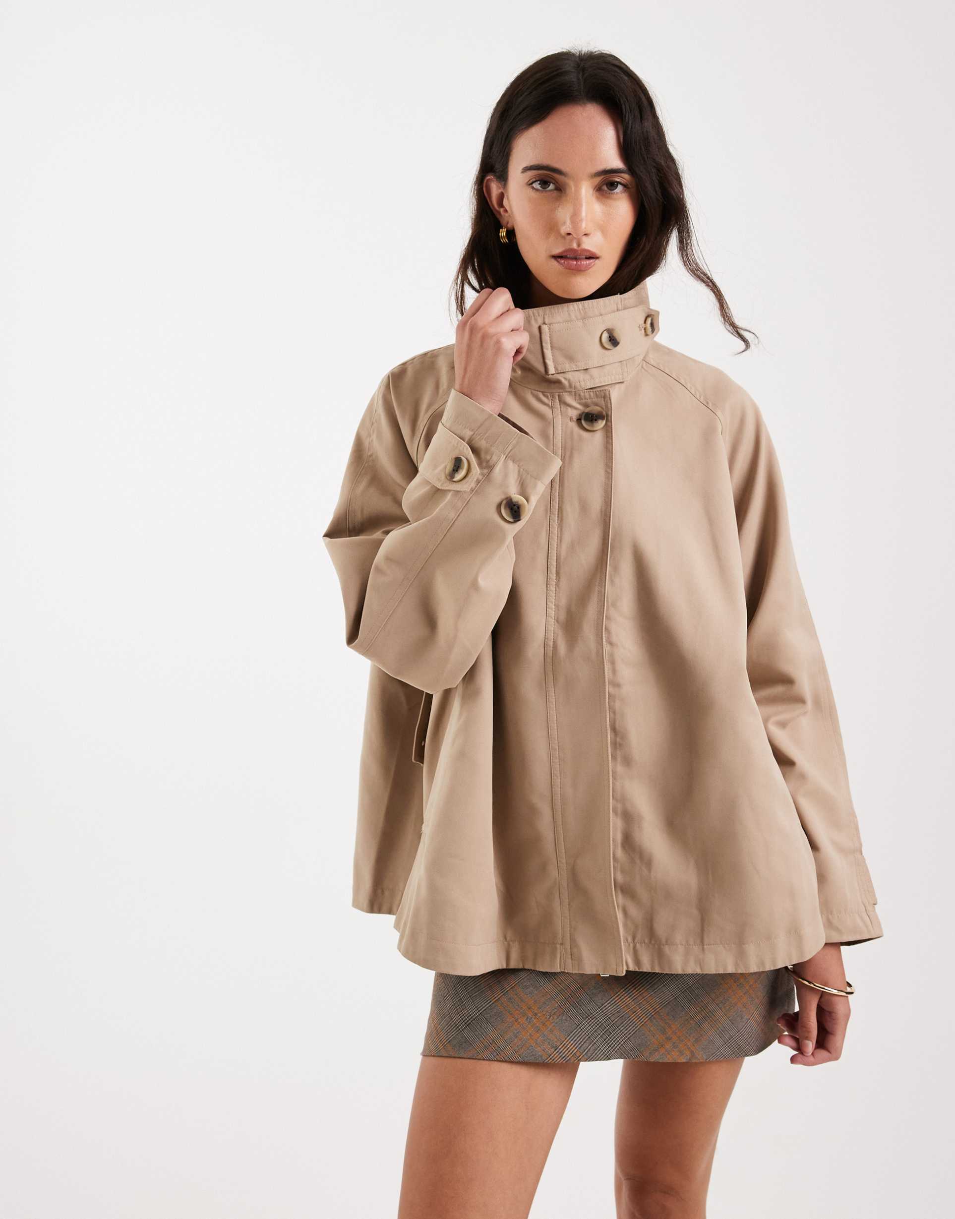 only high collared cape jacket in light beige