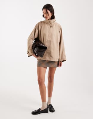 Only High Collared Cape Jacket In Neutral