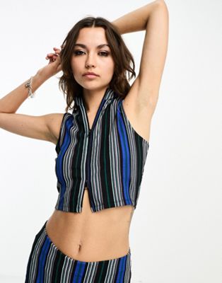 Only high neck cropped zip up top co-ord in multi stripe | ASOS