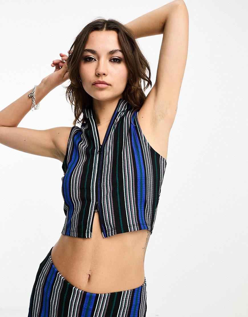 ONLY high neck cropped zip up top co-ord in multi stripe