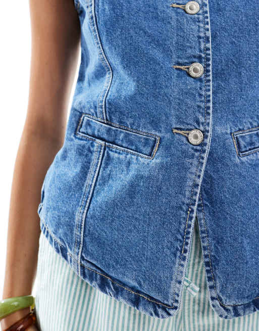 ONLY high neck denim vest in blue , 3 of 4