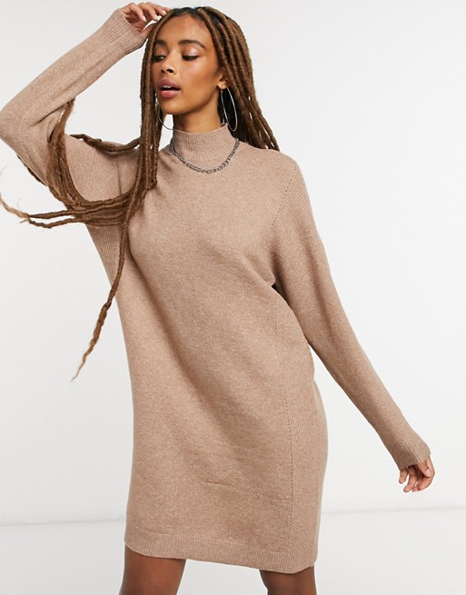 Only high neck jumper dress in brown