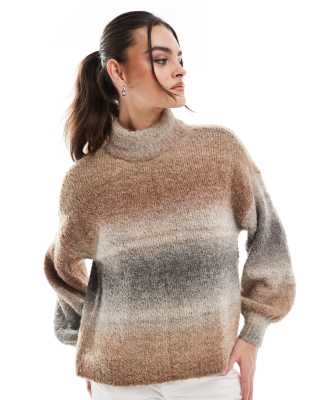 high neck knit sweater in tonal space dye-Multi