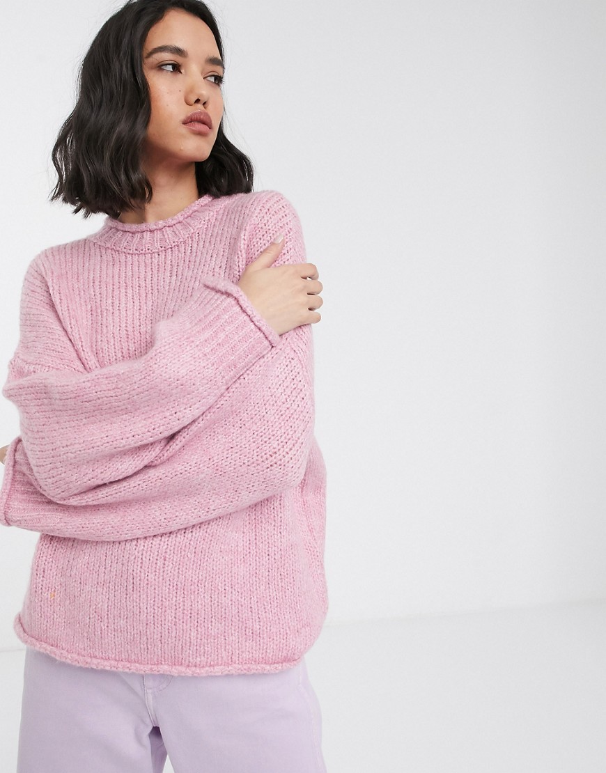 Only high neck knitted jumper in pink-Purple