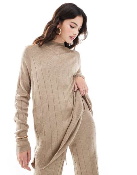 ONLY high neck knitted lightweight knitted jumper in sand (part of a set) - view 1