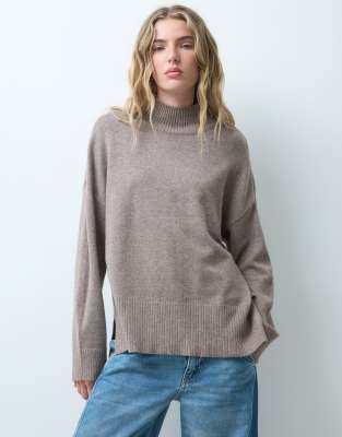 Only High Neck Knitted Sweater In Brown