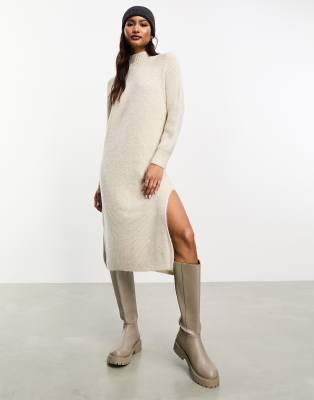 Only High Neck Maxi Sweater Dress In Cream-white