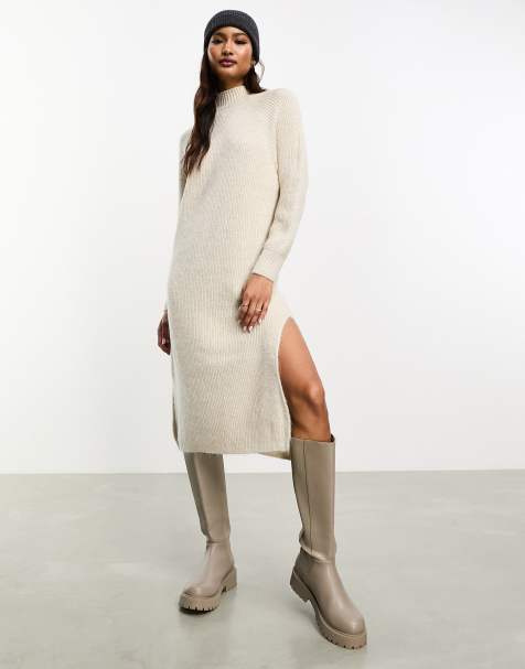 Only high neck maxi sweater dress in cream - view 1