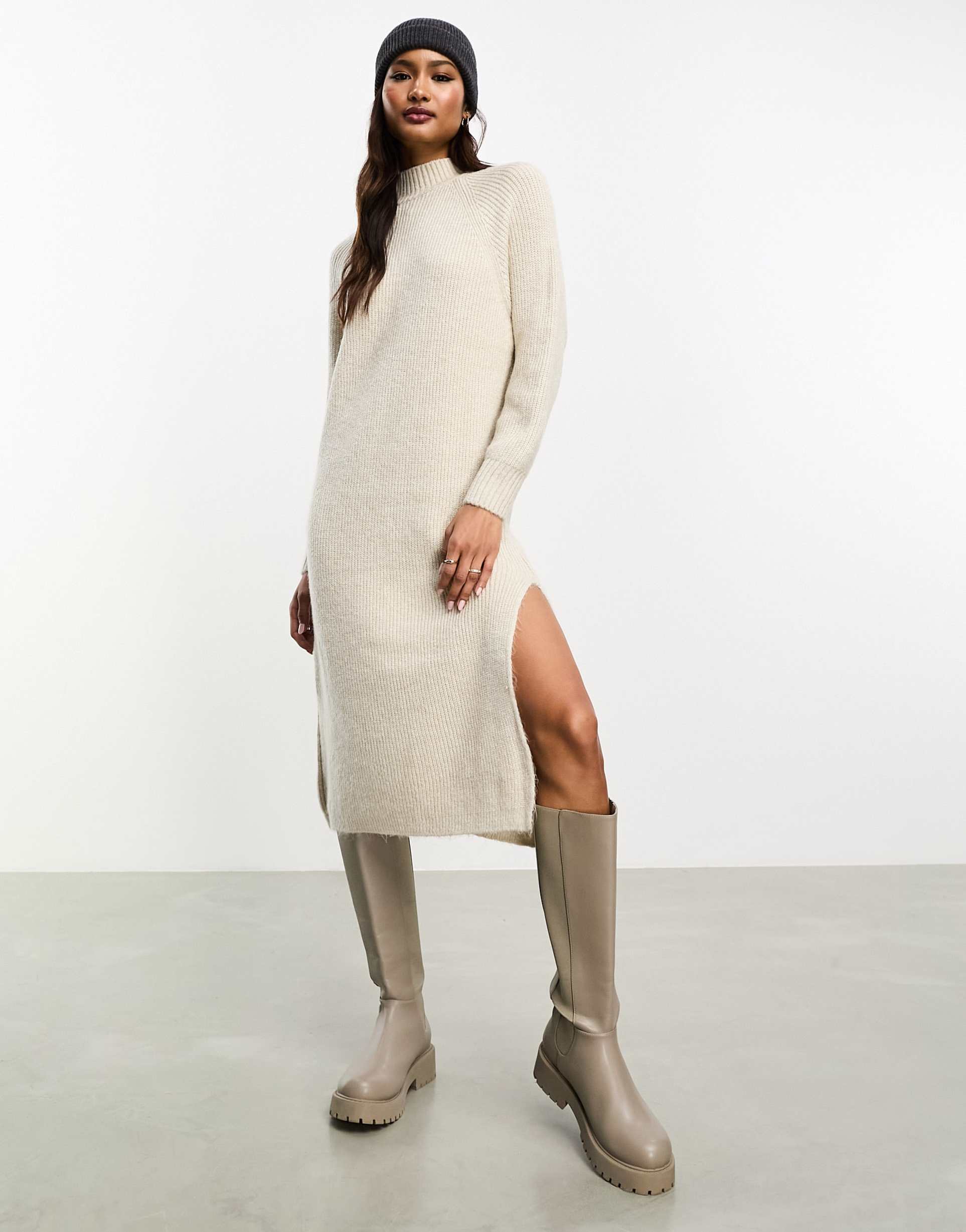 only high neck maxi sweater dress in cream