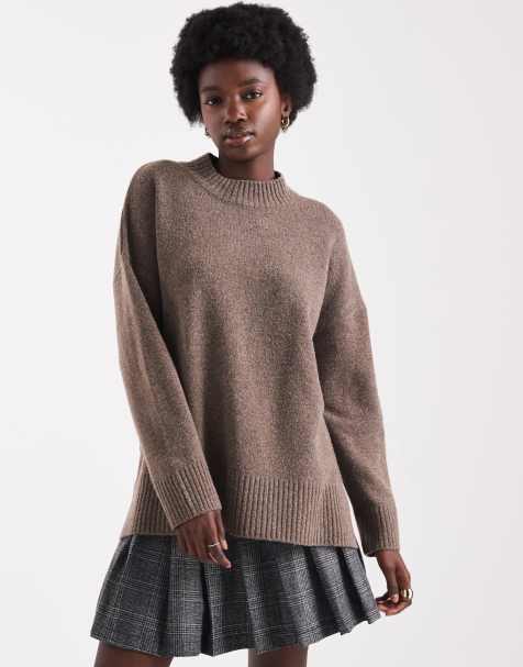 ONLY high neck oversized jumper in brown - view 1