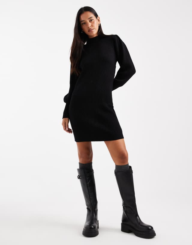 all black sweater dress Only high neck puff sleeve mini in tight sweater dress Tips On Planning A womens leather dress Knit Round neckline Long size:5XL/UK24