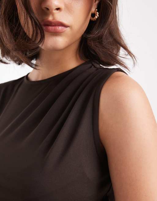 ONLY high neck sleveless top in chocolate brown, 3 of 4