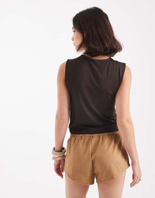 ONLY high neck sleveless top in chocolate brown, 4 of 4