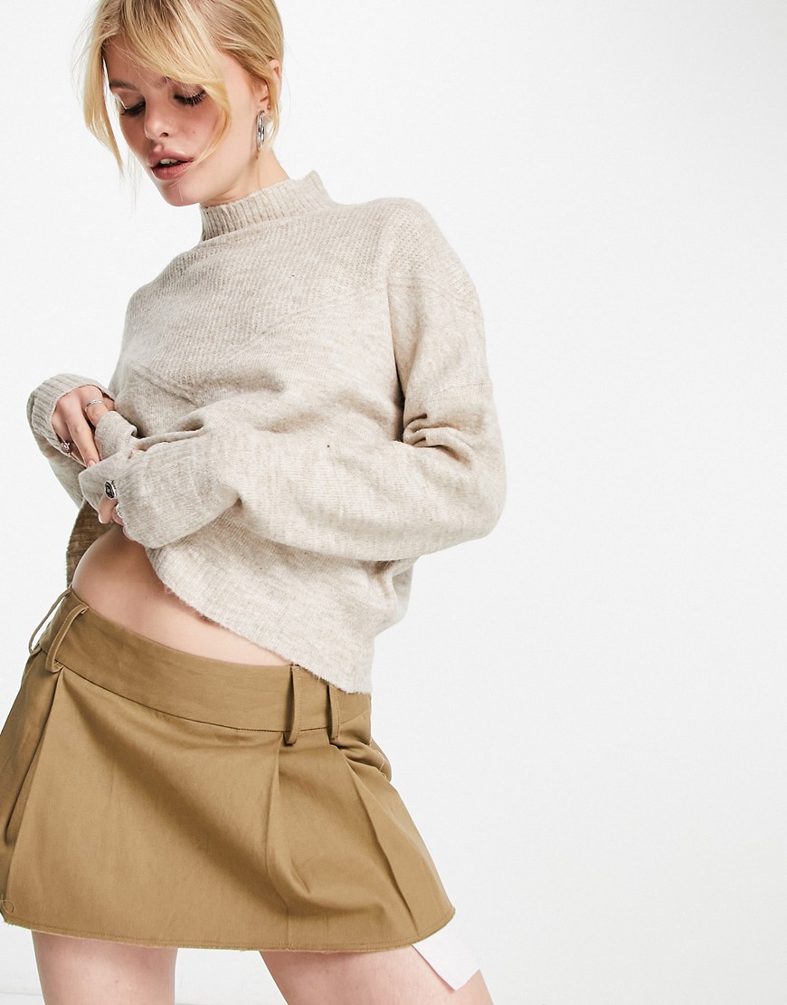 Only high neck soft knit jumper in beige-White