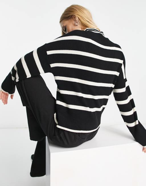 Only high neck sweater in black & white stripe , 2 of 4