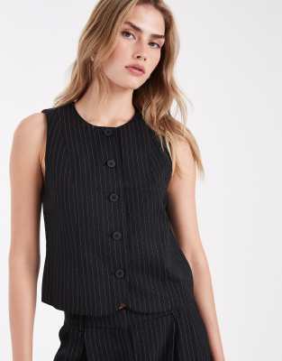 ONLY ONLY high neck waistcoat co-ord in black pinstripes
