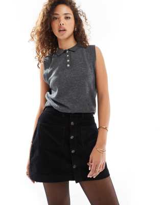 Only High Rise Cord Skirt In Black