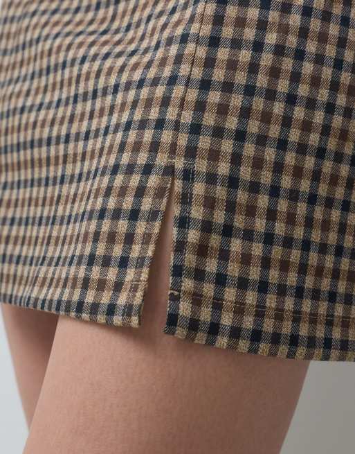 ONLY high rise mini skirt in beige check, 4 of 5