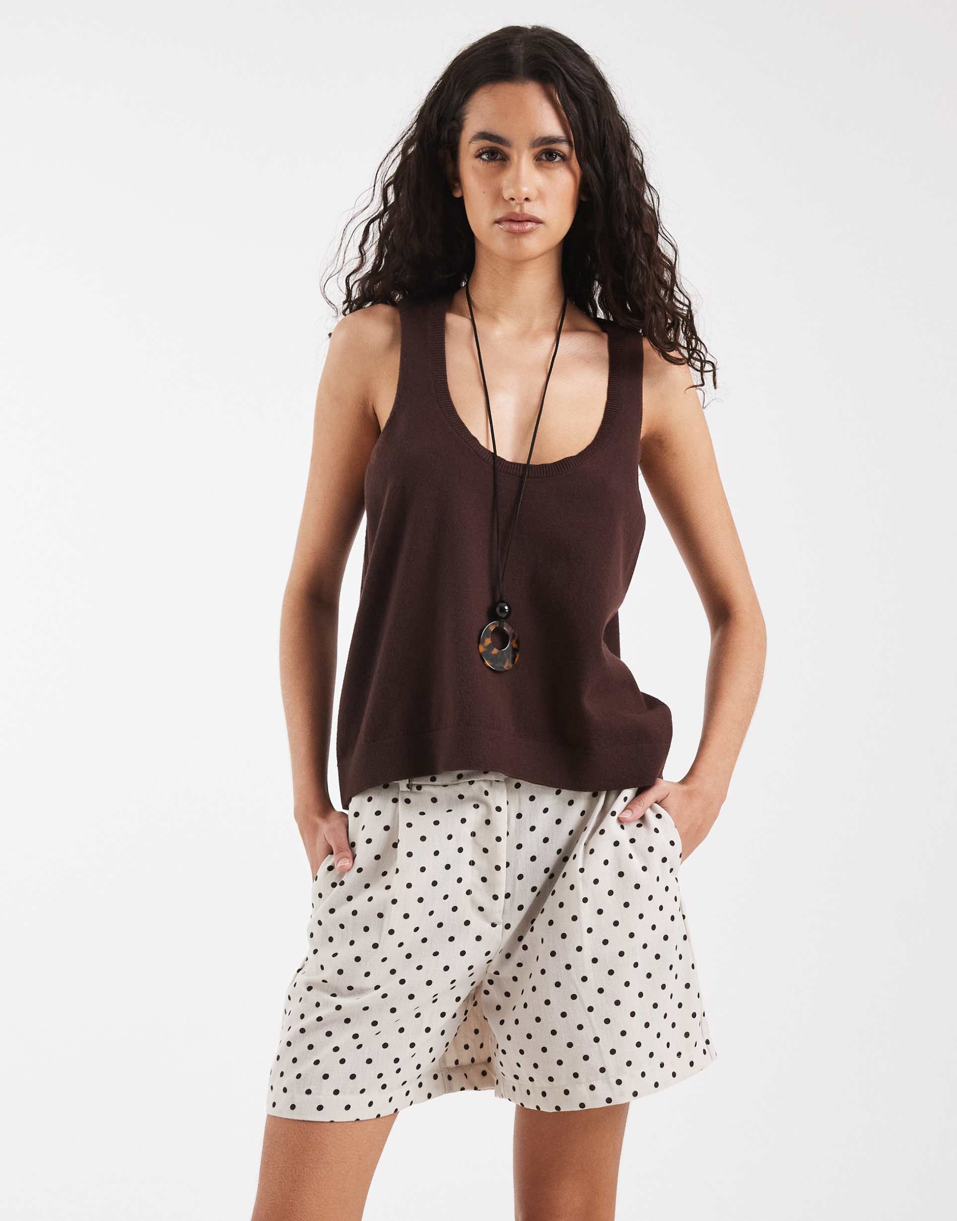 only high rise tailored shorts in white polka dot print