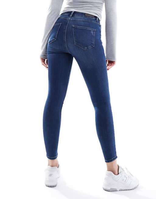 ONLY high waist ankle length skinny jeans in dark blue denim , 3 of 5