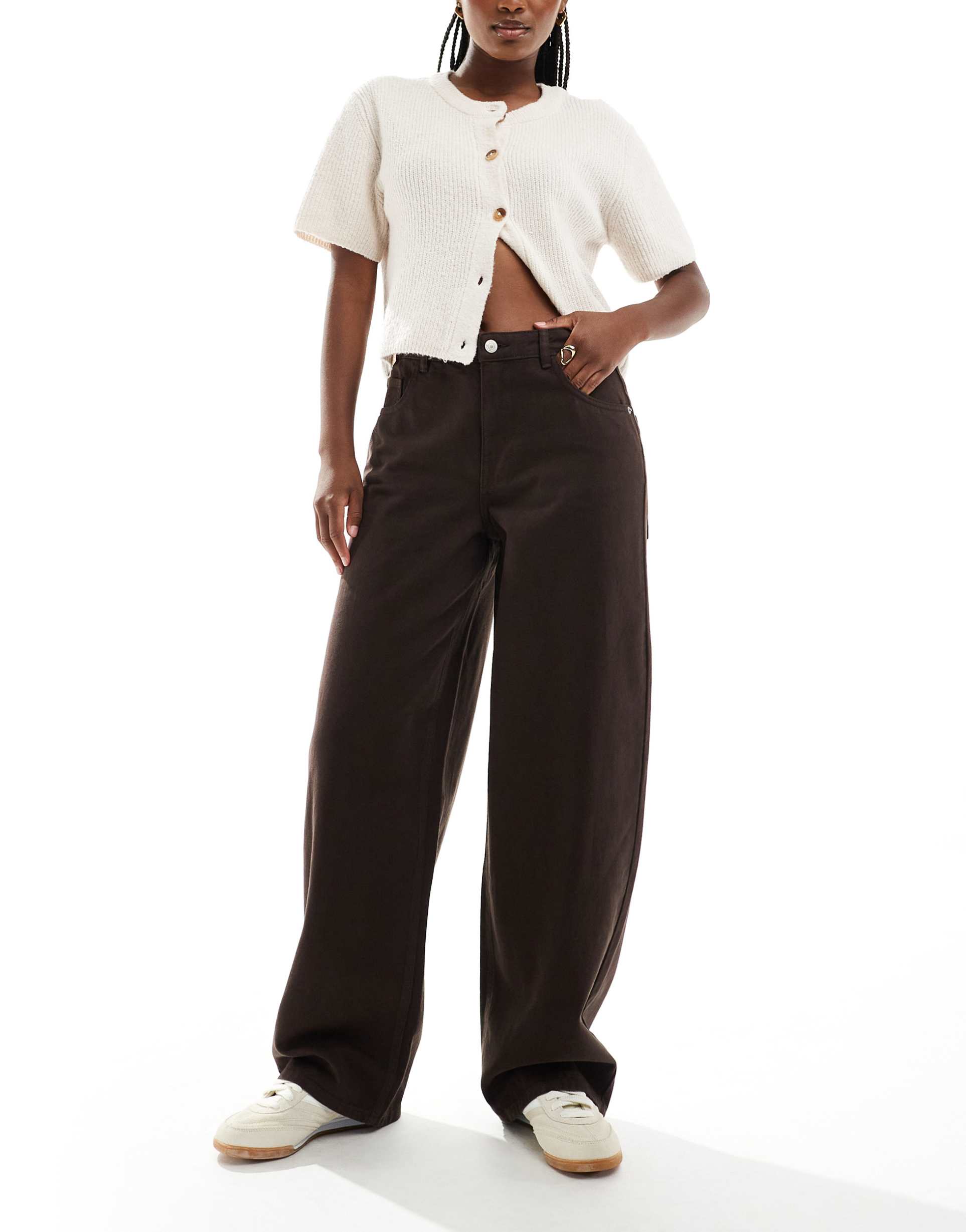 only high waist barrel jeans in brown