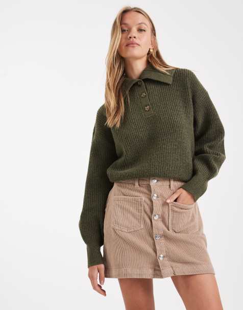 ONLY high waist cord skirt in beige - view 1