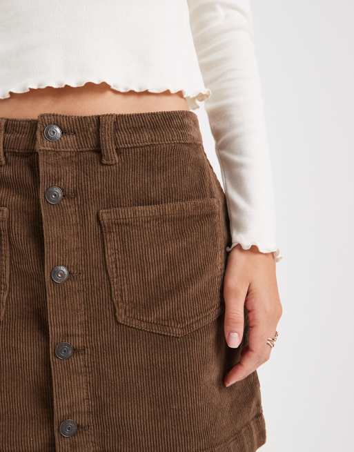 ONLY high waist cord skirt in brown, 3 of 5