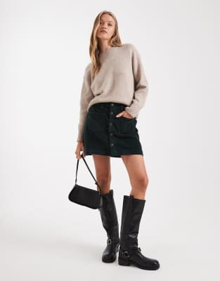 ONLY ONLY high waist cord skirt in dark green