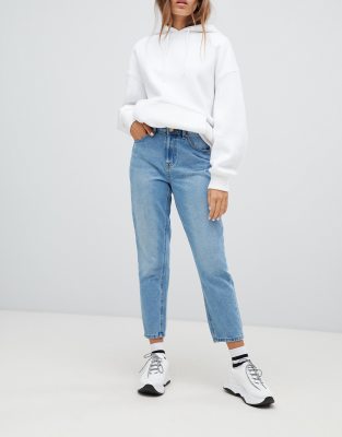 high waisted distressed mom jeans