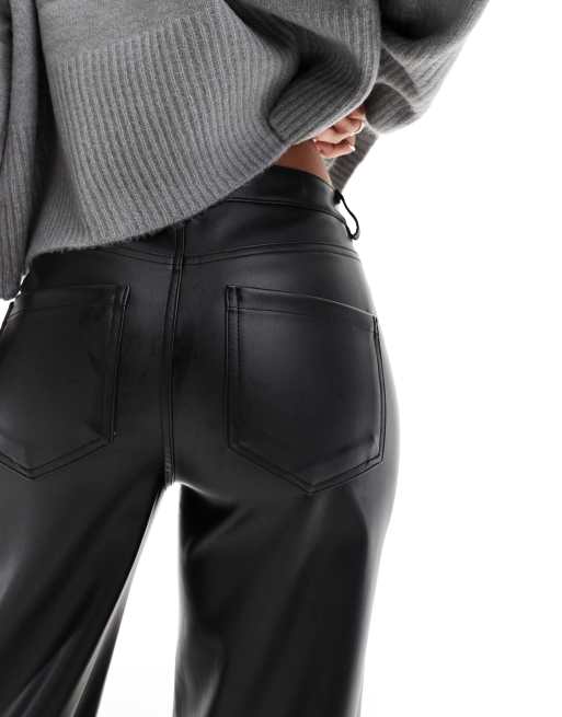 ONLY high waist faux leather straight pants in black , 2 of 5