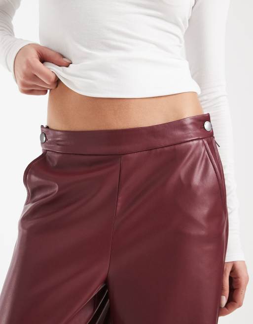ONLY high waist faux leather straight pants in burgundy , 5 of 5