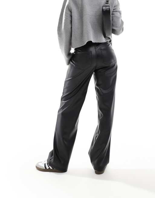 ONLY high waist faux leather straight trousers in black , 3 of 5