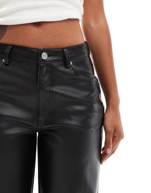 ONLY high waist faux leather straight trousers in black , 4 of 5