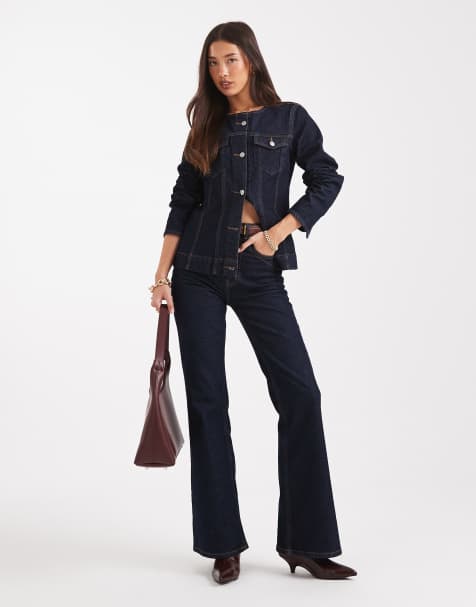 ONLY high waist flared jeans in indigo (part of a set) - view 1