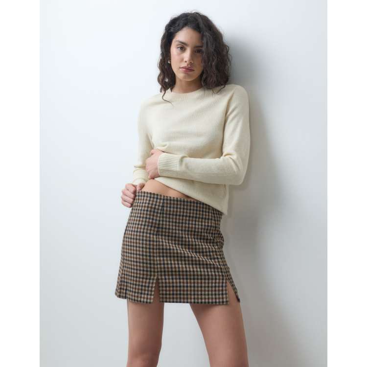 ONLY high waist mini skirt in brown checks | ASOS