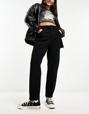 Only High Waist Pants With Ruffle Waist In Black