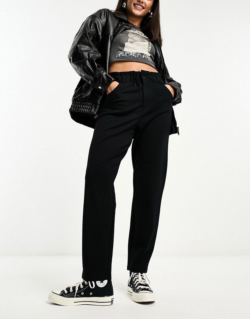 Only high waist pants with ruffle waist in black