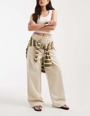 ONLY high waist pull on trouser in beige-Neutral