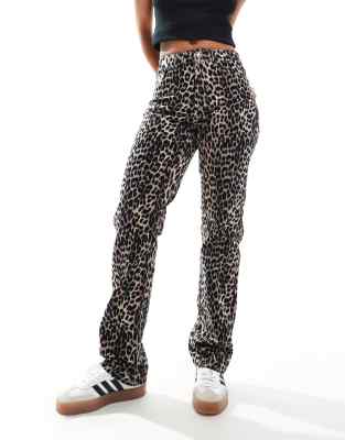 Only High Waist Straight Leg Jeans In Leopard Print-brown