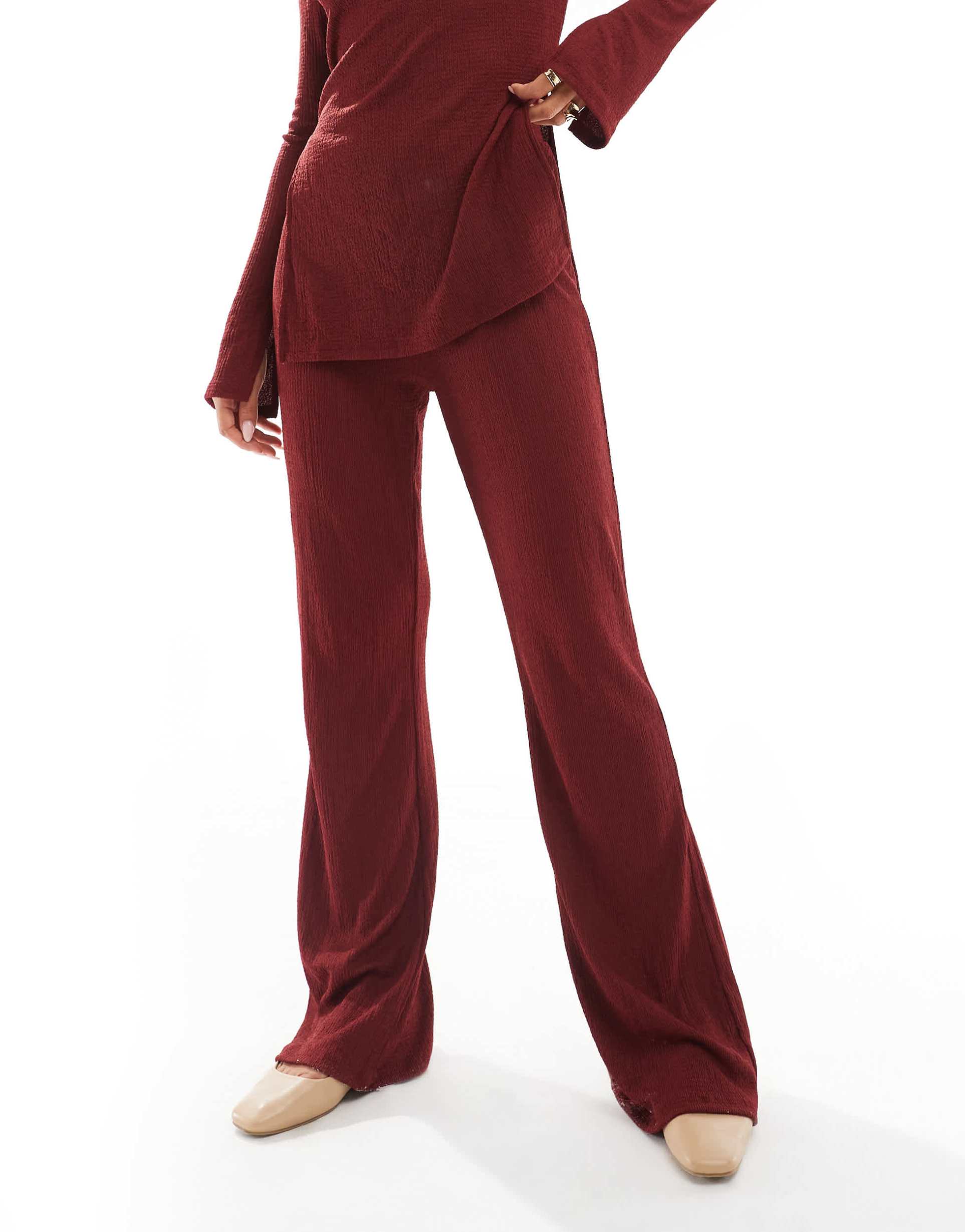 only high waist textured pants in burgundy - part of a set