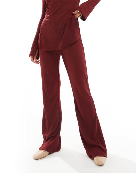 ONLY high waist textured trousers co-ord in burgundy - view 1