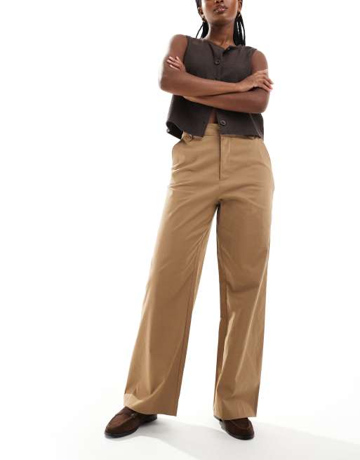 ONLY high waist wide leg chinos in light brown
