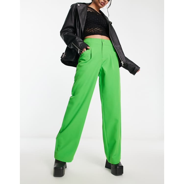 Only high waist wide leg pants in bright green - part of a set