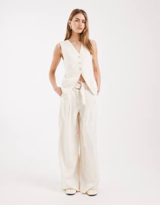 Only High Waist Wide Leg Tailored Pants In White
