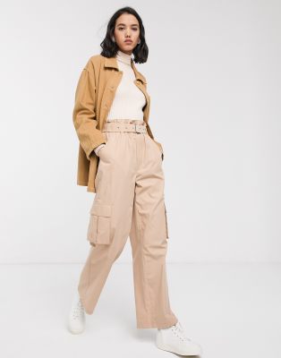 high waisted tan cargo pants